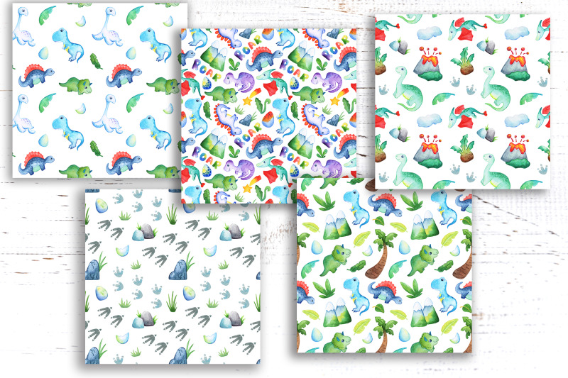 watercolor-dinosaur-seamless-pattern-collection