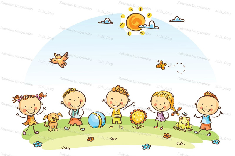happy-cartoon-kids-outdoors-on-a-green-meadow