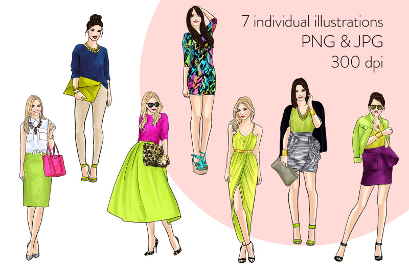 watercolor-fashion-clipart-girls-in-neon-light-skin