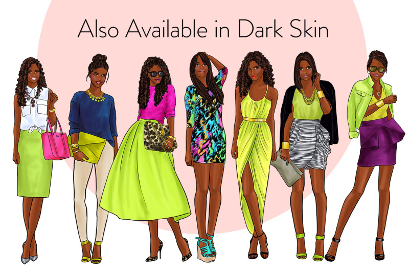 watercolor-fashion-clipart-girls-in-neon-light-skin