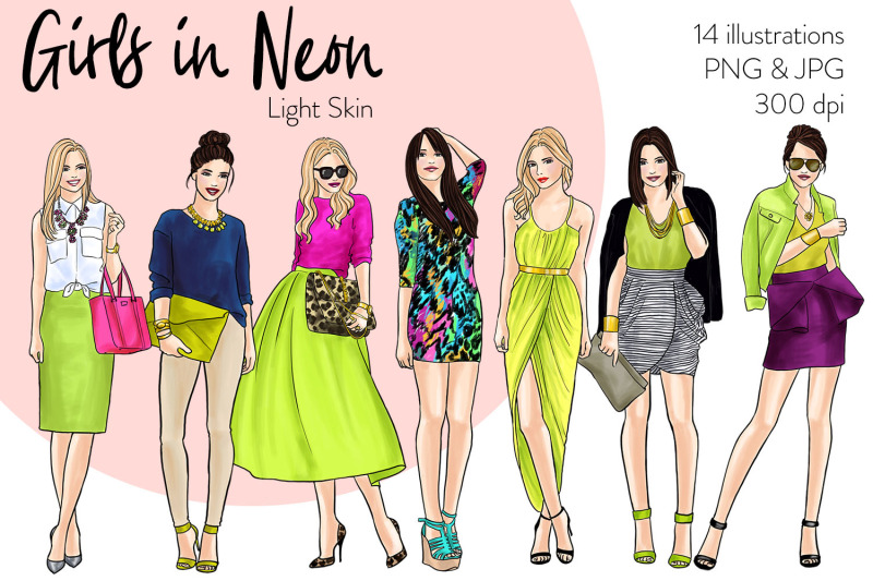 watercolor-fashion-clipart-girls-in-neon-light-skin