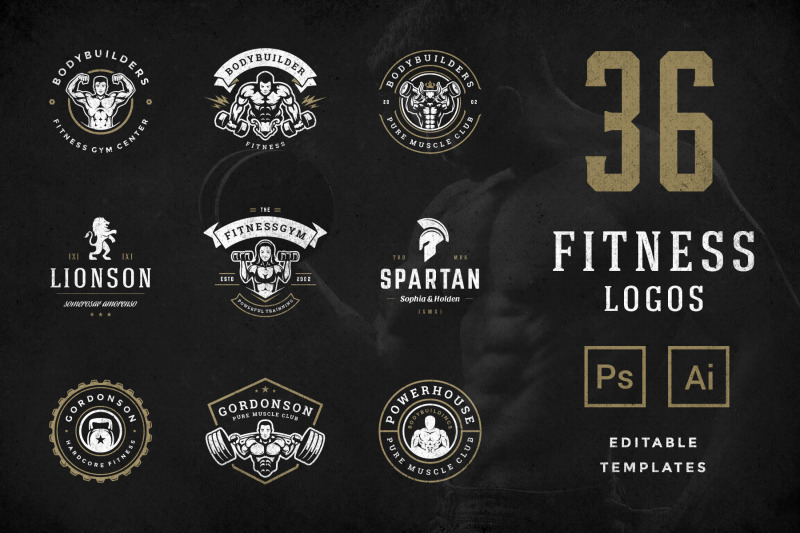 retro-fitness-amp-gym-logos-set