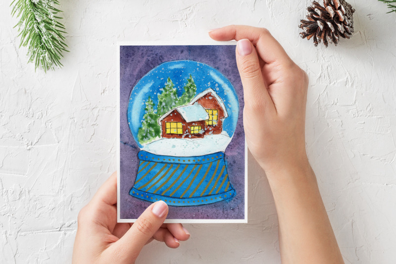 watercolor-christmas-card-snow-globe-with-houses