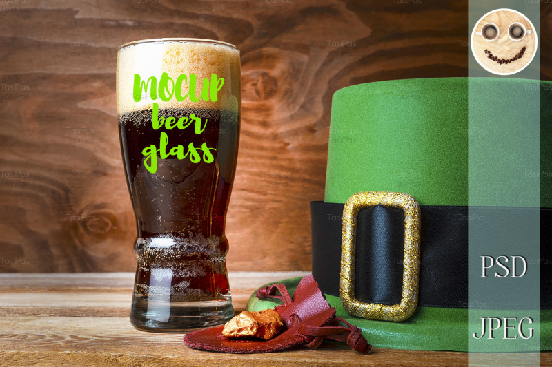 st-patrick-green-hat-beer-glass-and-gold