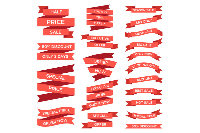 red-sale-ribbons-set-isolated-on-white-background-curved-paper-fabri