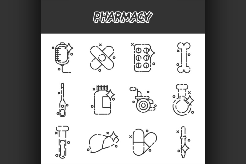 pharmacy-cartoon-concept-icons