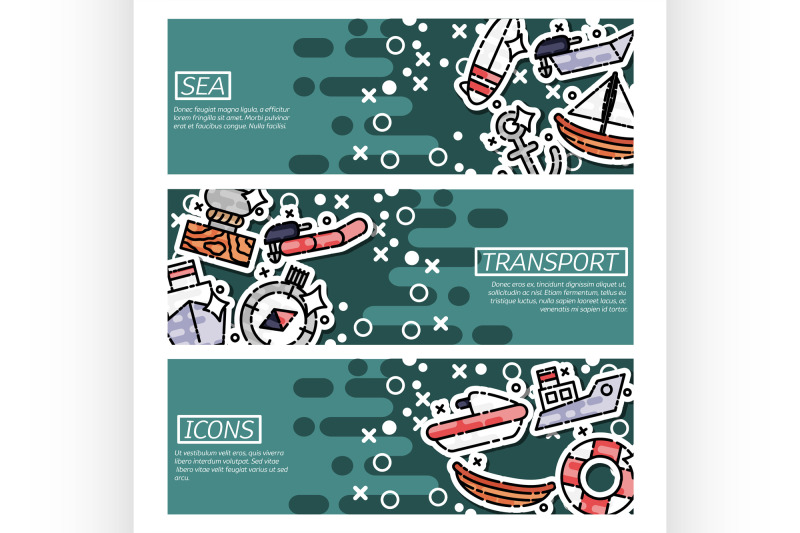 set-of-horizontal-banners-about-sea-transport