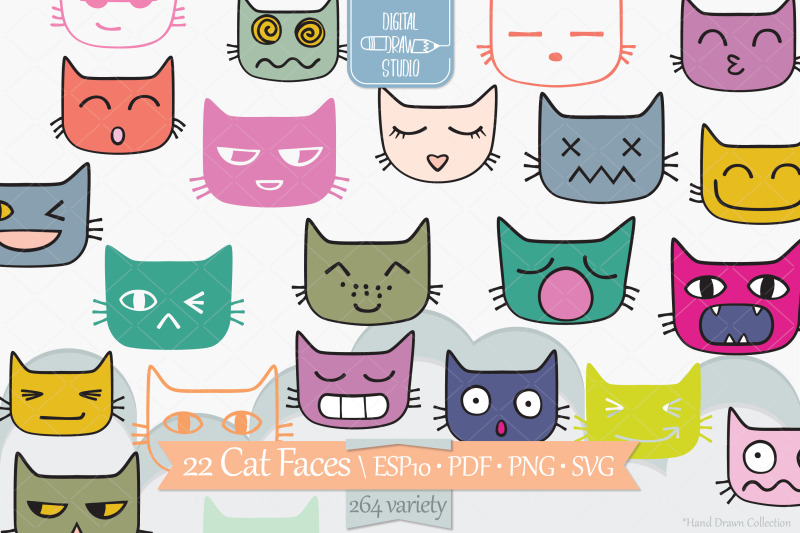 cat-faces-kawaii-colored-hand-drawn-kittens-emoji-feline-emotions