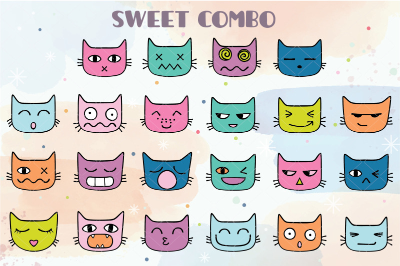 cat-faces-kawaii-colored-hand-drawn-kittens-emoji-feline-emotions