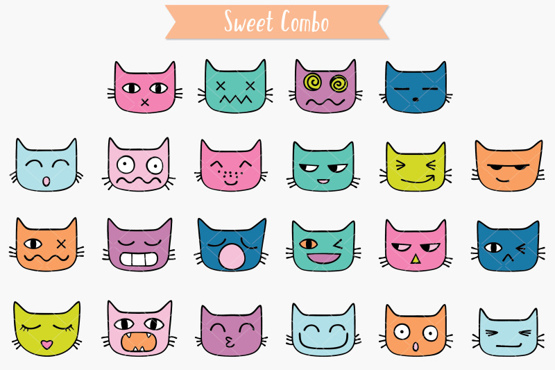 cat-faces-kawaii-colored-hand-drawn-kittens-emoji-feline-emotions