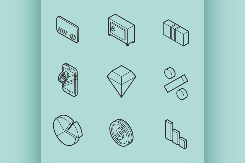 finance-flat-outline-isometric-set