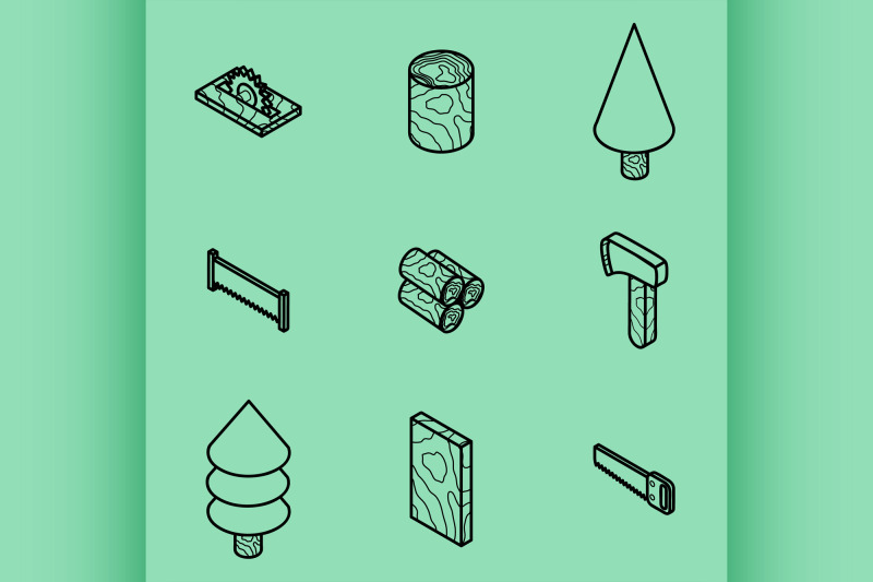 lumberjack-flat-outline-isometric-set