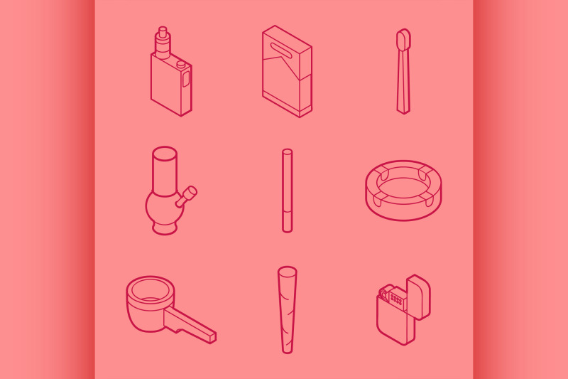 smoking-flat-outline-isometric-set