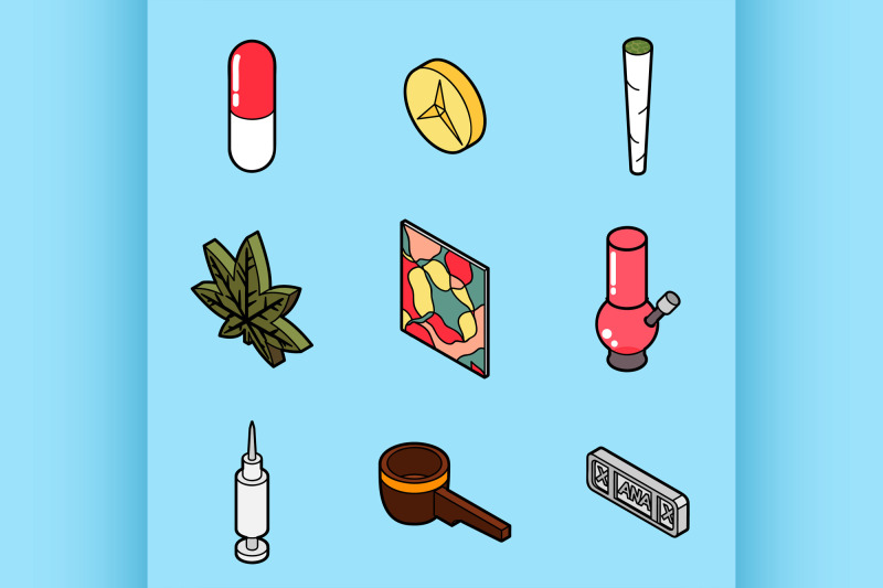drugs-flat-outline-isometric-icons