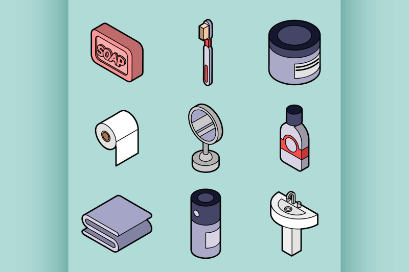 personal-hygiene-flat-outine-isometric-set