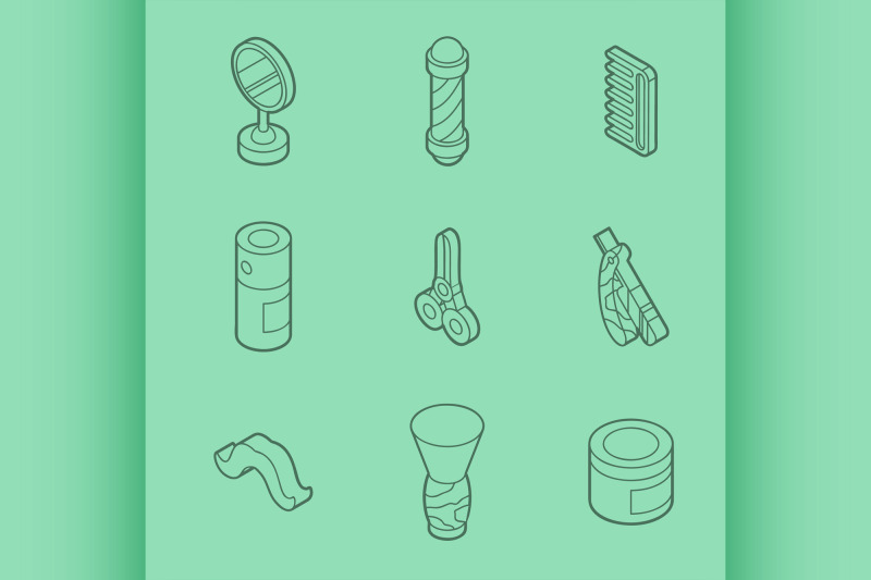 barber-shop-outline-isometric-set