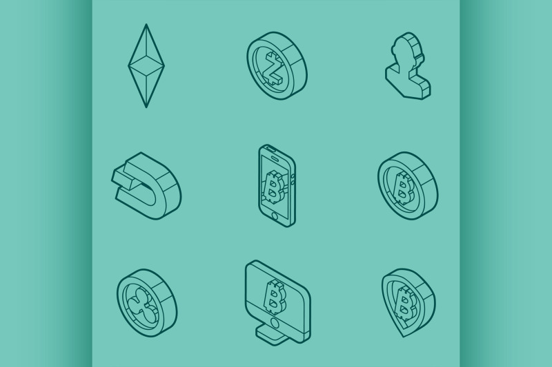 cryptocurrency-outline-isometric-icons