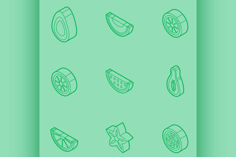 fruit-outline-isometric-set