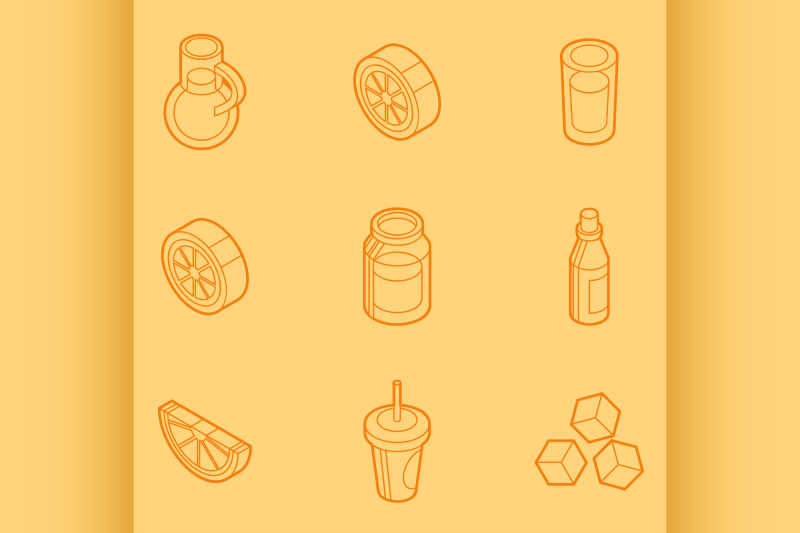 lemonade-outline-isometric-set