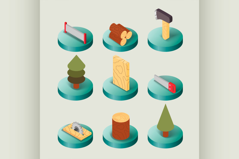 lumberjack-flat-isometric-set