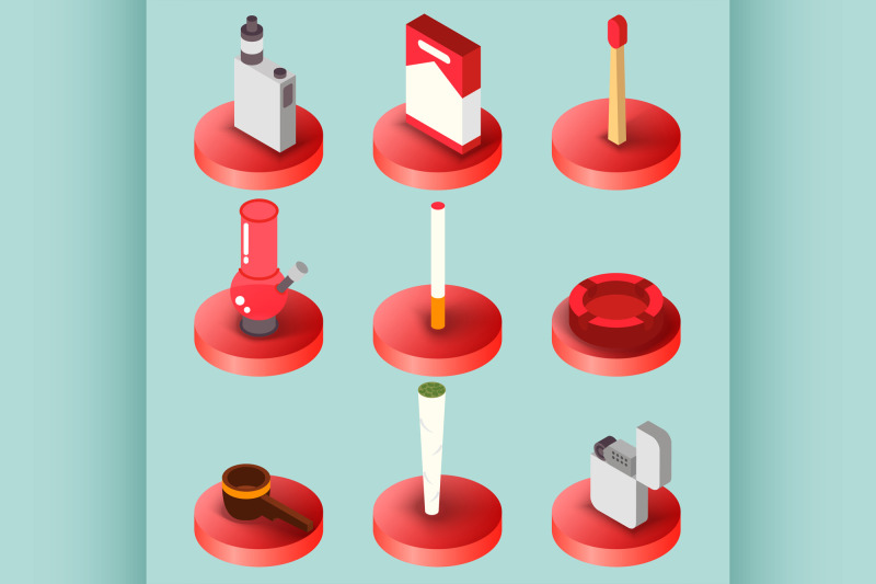 smoking-flat-isometric-set