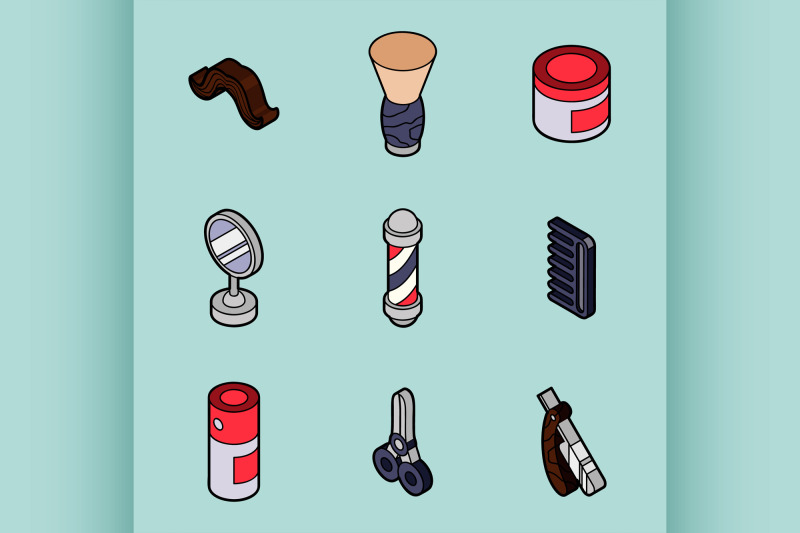 barber-shop-outline-isometric-set