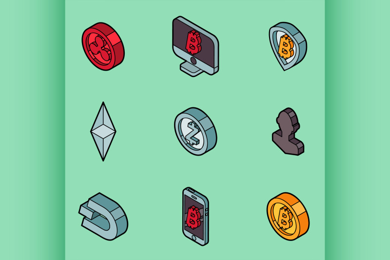 cryptocurrency-outline-isometric-icons