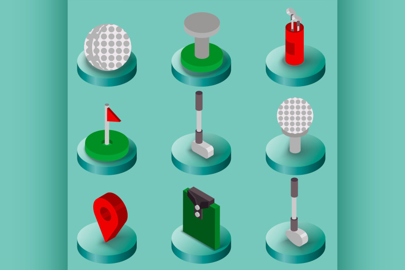 golf-flat-isometric-set