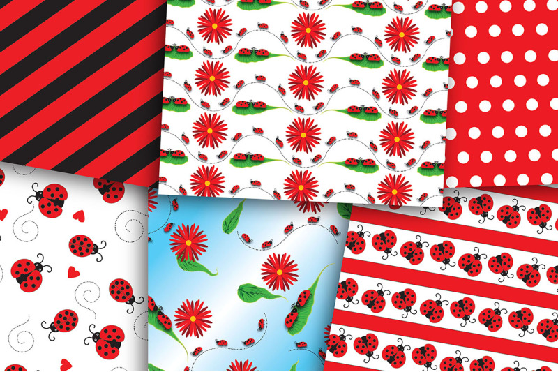 ladybug-set-digital-paper-ladybug-paper-flowers-ladybugs-stripe-s