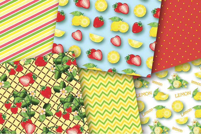 lemon-and-strawberries-digital-paper-lemons-strawberries-stripes-p
