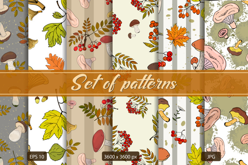 mushroom-autumn-pattern-set