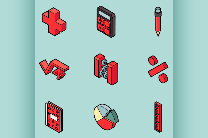 algebra-color-outline-isometric-icons