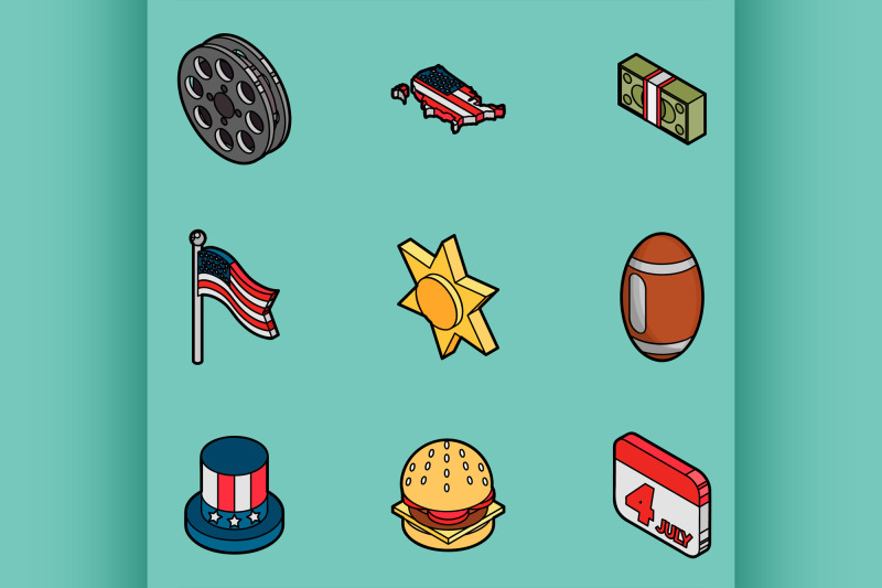 america-color-outline-isometric-icons