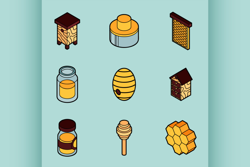 honey-flat-outline-isometric-icons