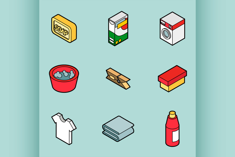 laundry-flat-outline-isometric-icons