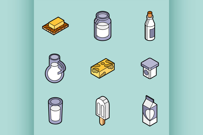 milk-flat-outline-isometric-icons