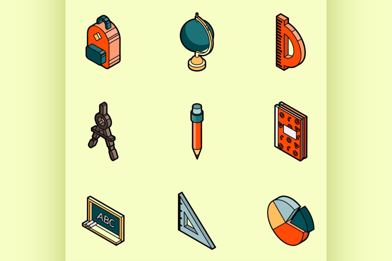 school-color-outline-isometric-icons