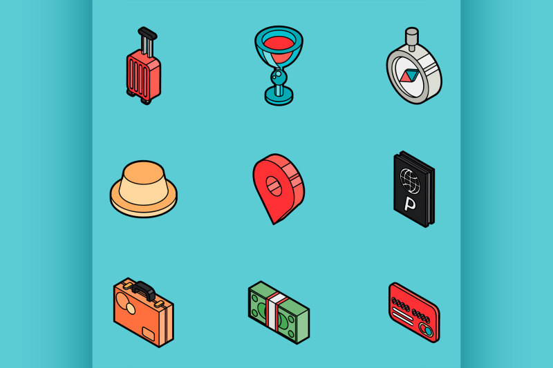 traveling-color-outline-isometric-icons