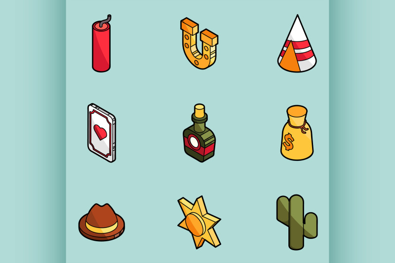 wild-west-color-outline-isometric-icons