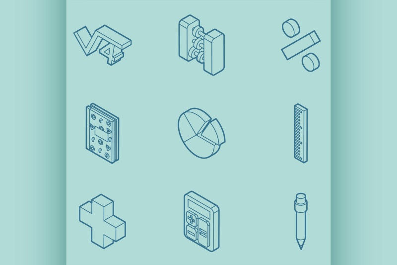 algebra-color-outline-isometric-icons