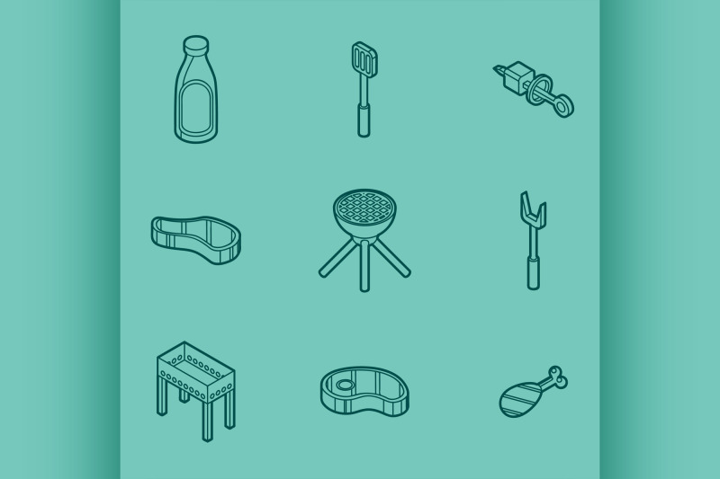 bbq-color-outline-isometric-icons