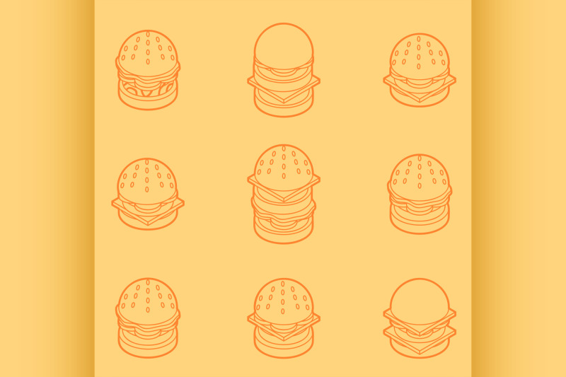 burgers-color-outline-isometric-icons