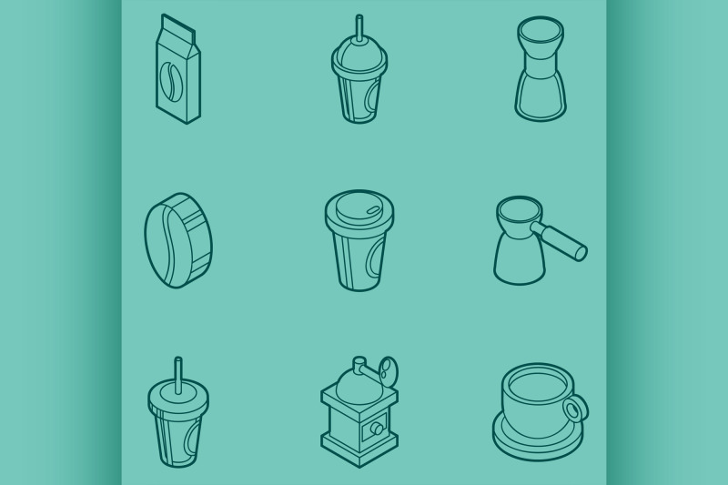 coffee-colored-outline-isometric-icons