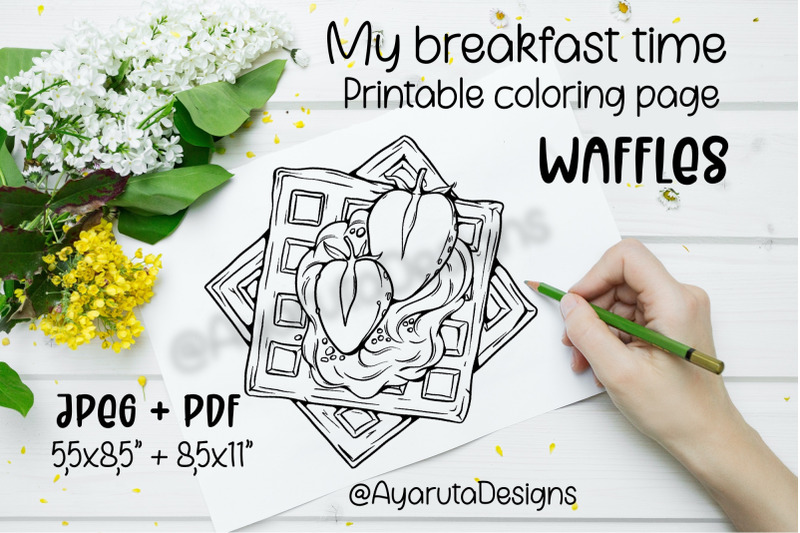 coloring-page-printable-breakfast-waffles-colouring-sheet