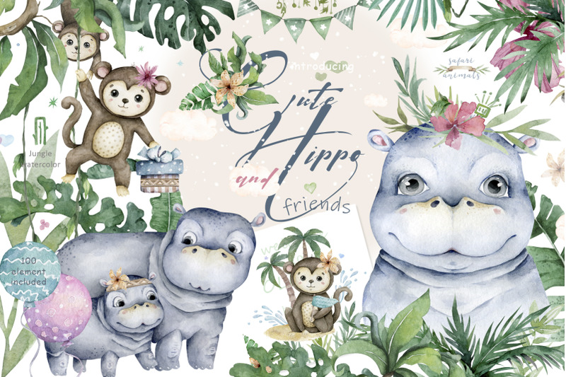 cute-hippo-amp-friends-safari-animals