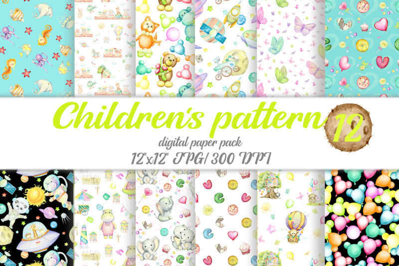 digital-paper-children-039-s-clipart-watercolor-seamless-pattern-childr