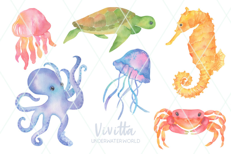 underwater-world-watercolor-ocean-sea-fish-jellyfish-turtle-coral
