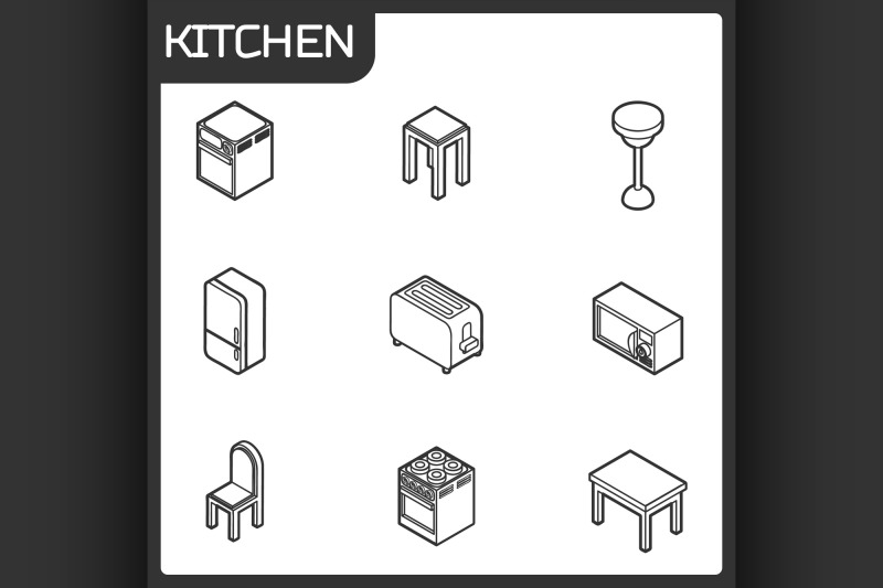 kitchen-outline-isometric-icons-set