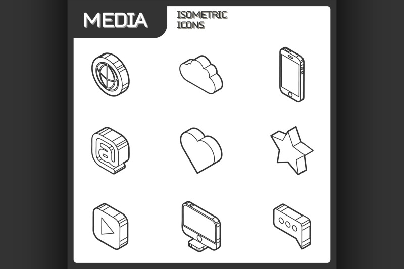 media-outline-isometric-icons-set