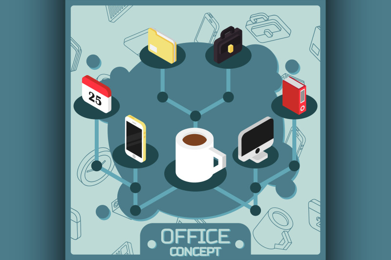 office-color-isometric-concept-icons